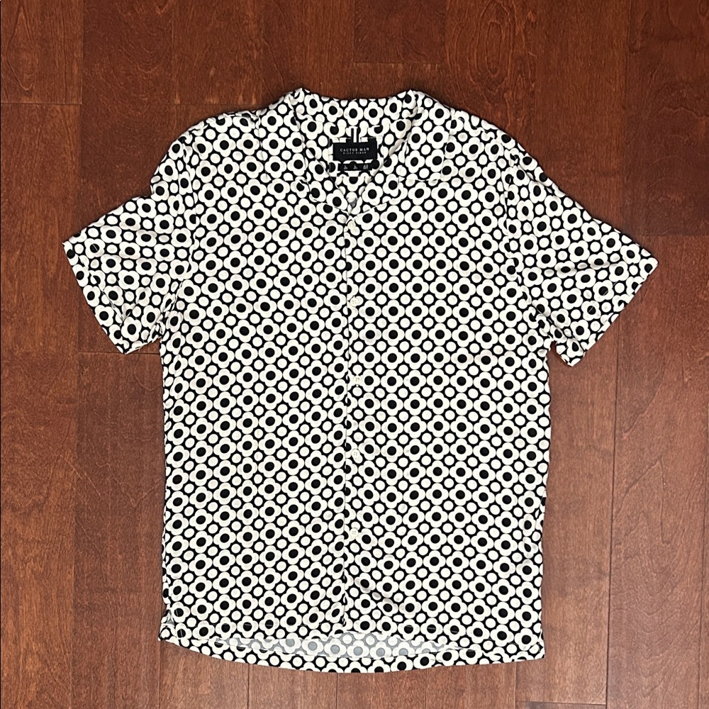 Cactus Man Ricky Singh Black & White Geometric Floral Button-Down Shirt, Size L